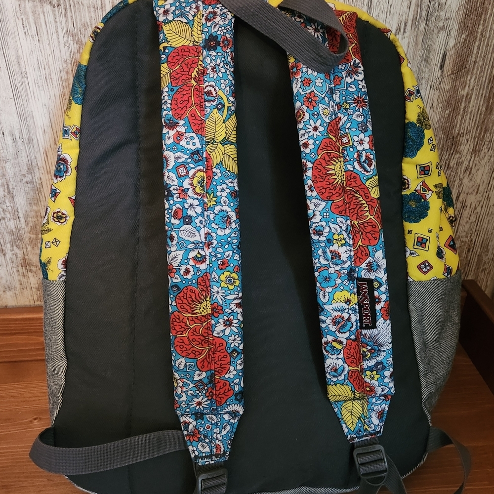 Jansport Floral Blue and Yellow Backpack - Picture 5 of 10